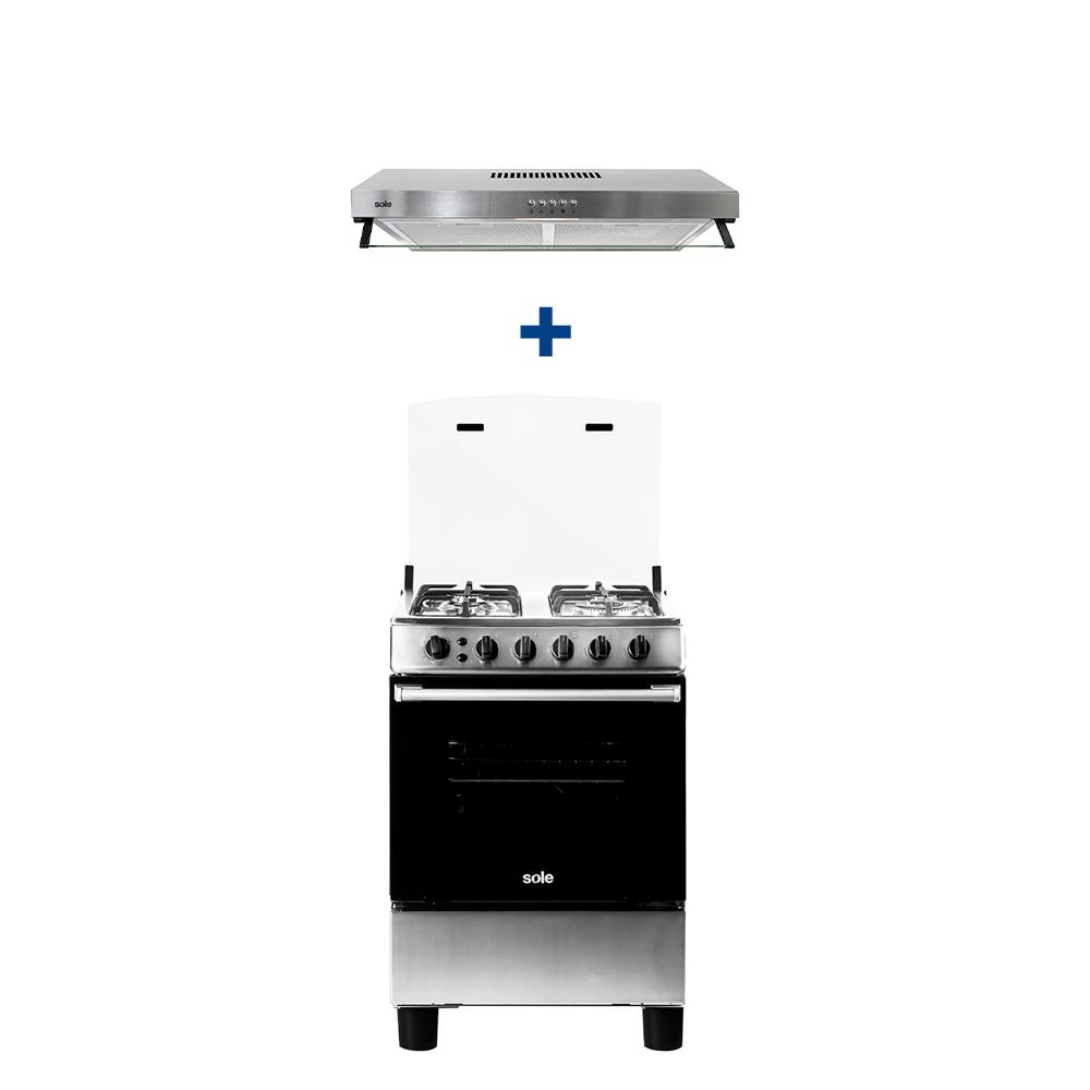 COMBO: COCINA GAS NAT. SOLE PUNTA SAL INOX. 24"+ CAMPANA TURE 15CO