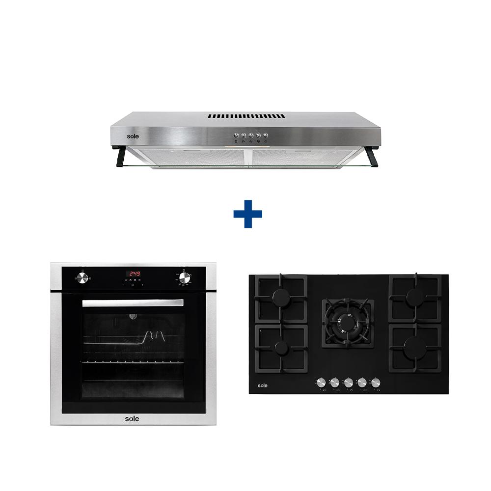 TRICOMBO: ENCIMERA 3120SOLCO041GN+CAMPANA ROMA 90+ HORNO PREMIUN