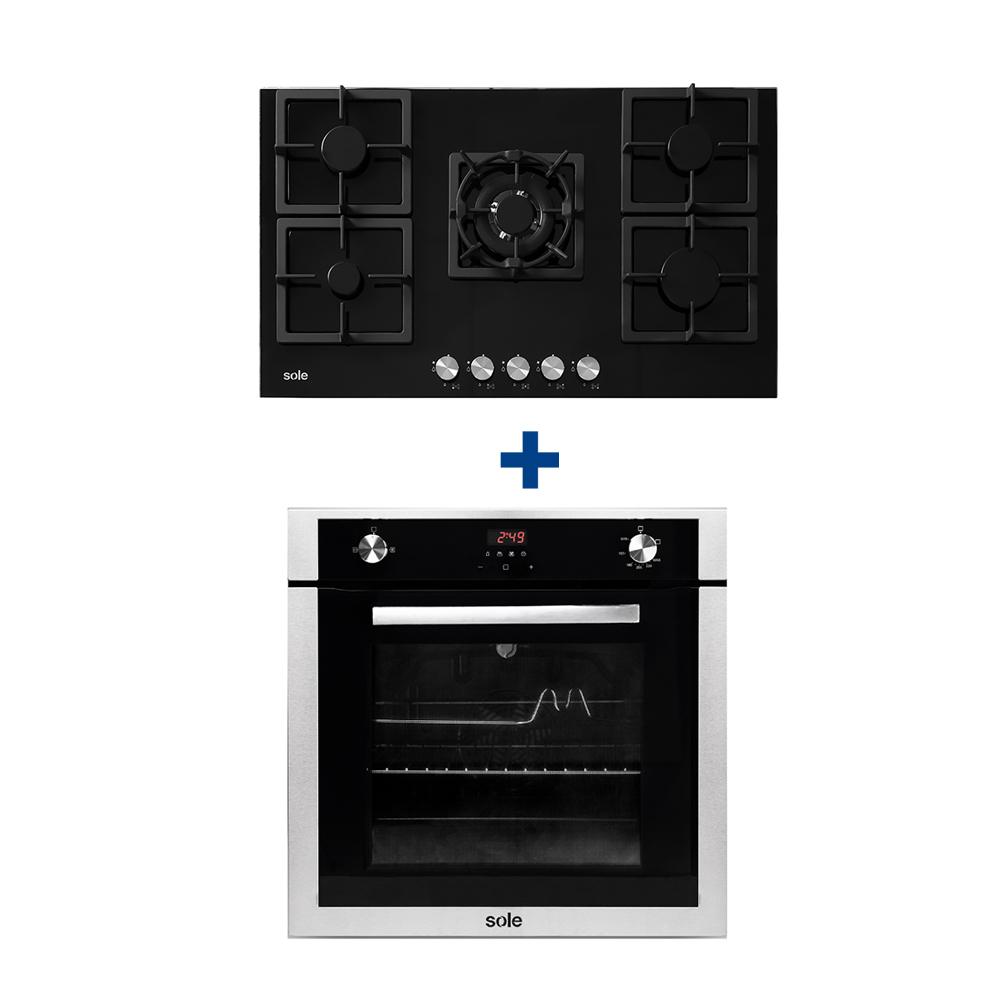 COMBO: ENCIMERA SOLE 5Q VIDRIO 041 + HORNO TOP 007