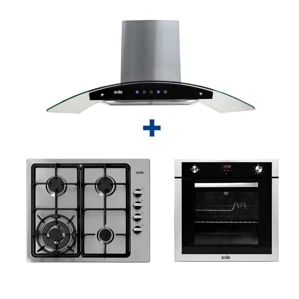 COMBO: ENCIMERA ACERO 4Q 036 + CAMPANA VENUS CLASSIC 90CM + HORNO TOP 007