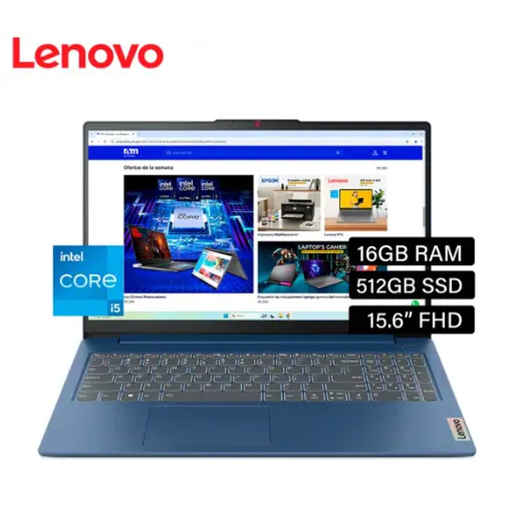 LAPTOP LENOVO IDEAPAD SLIM 3, Intel® Intel core i5-1245OH 13ava gen. /16GB-ON /512GB SSD /15.6"FHD /Windows 11 /COLOR ABYSS_BLUE