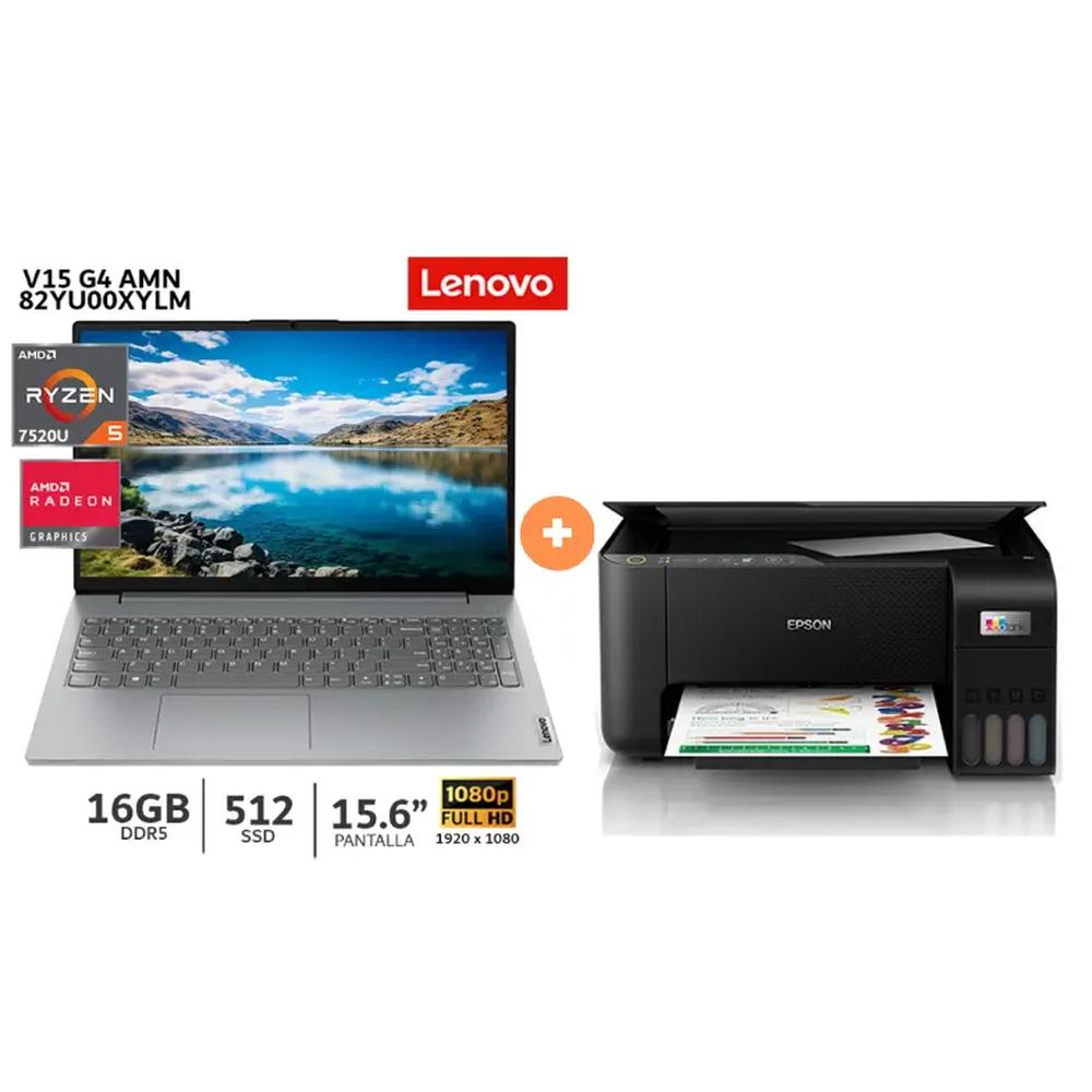 LAPTOP LENOVO V15 G4 AMN AMD Ryzen 5 7520U /16GB /512GB SSD /15.6" FHD /Windows 11 / ARCTIC_GREY + IMPRESORA MULTIFUNCIONAL EPSON L3250 ECOTANK WIFI