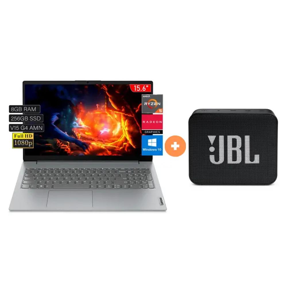 LAPTOP LENOVO V15 G4 AMN AMD Ryzen 5 7520U /8GB /256GB SSD /15.6" FHD /Windows 11 / ARCTIC_GREY (82YU00X6LM) + PARLANTE JBL GO ESSENTIAL NEGRO