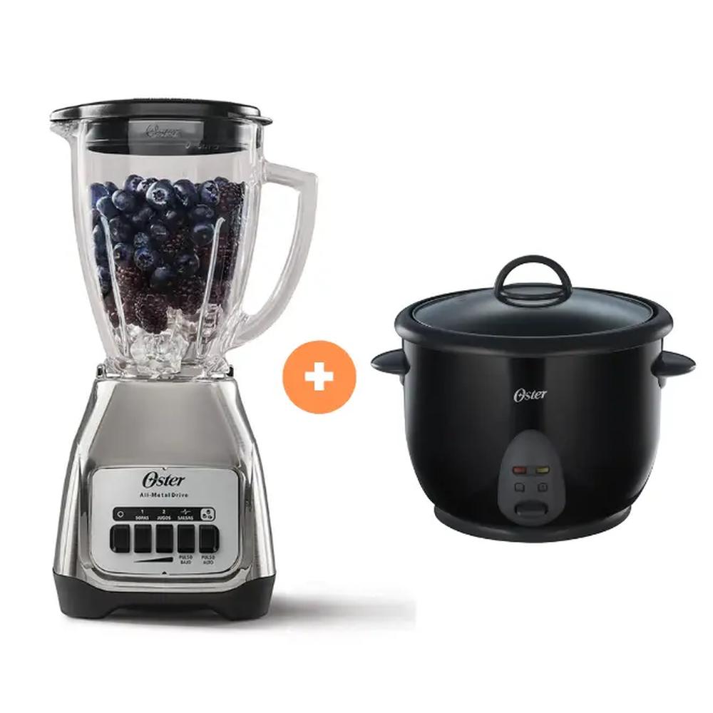 COMBO LICUADORA OSTER KALIMAN 2 VEL. VASO VIDRIO 1.5 LT C.NIQUEL, BLSTKAG-NPB-053 + OLLA ARROCERA OSTER 1.8 LTS. NEGRA CKSTRC1700B053