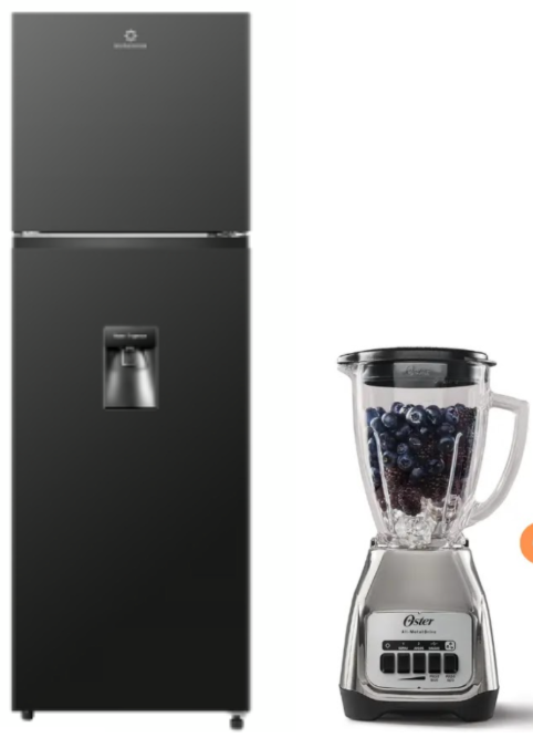 REFRIGERADORA INDURAMA 246Lts.c/dispenser Negro motor Inverter Ri-389DNI motor Inverter  +LICUADORA OSTER KALIMAN  2 VEL. VASO VIDRIO 1.5 LT  C.NIQUEL,  BLSTKAG-NPB-053