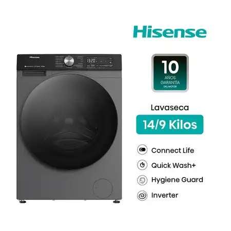 Lavaseca Hisense 14/9 kg carga frontal, secado con Bomba de Calor, c/Wifi,  WD3S1443BT