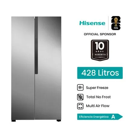 REFRIGERADORA SIDE BY SIDE HISENSE 428L SIN DISPENSER  RS3P428NEDA GRIS