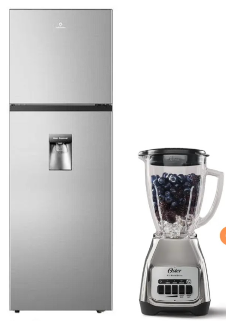 REFRIGERADORA INDURAMA 246 Lts c/dispenser Croma  m. Inverter RI-389DI c/ Dispensador  LICUADORA OSTER KALIMAN  2 VEL. VASO VIDRIO 1.5 LT  C.NIQUEL,  BLSTKAG-NPB-053  + LICUADORA OSTER KALIMAN  2 VEL. VASO VIDRIO 1.5 LT  C.NIQUEL,  BLSTKAG-NPB-053