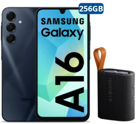 Celular Samsung Galaxy A16 6.7"  8GB RAM 256GB Negro 4G +Parlante XIAOMI SOUND POCKET NEGRO 5w, IP67, 10 horas +