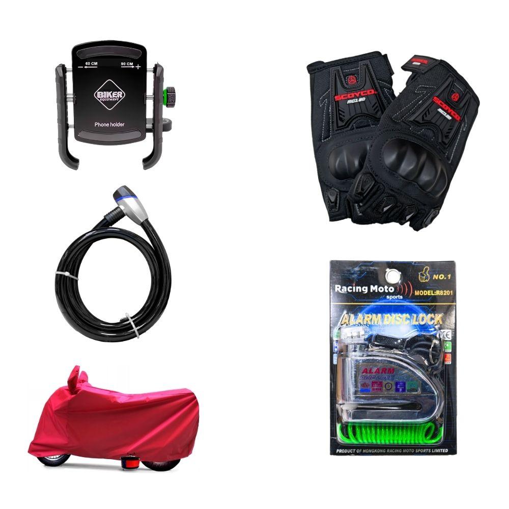 PACK MOTERO 1 (CADENA, CANDADO, COBERTOS, PORTA CELULAR, GUANTES)