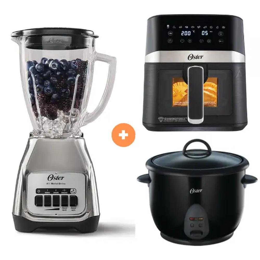 LICUADORA OSTER KALIMAN  2 VEL. VASO VIDRIO 1.5 LT,  BLSTKAG-NPB-053   + FREIDORA  DE AIRE DIGITAL OSTER 4 LTS CON LUZ Y VENTANA + OLLA ARROCERA OSTER 1.8 LTS. NEGRA CKSTRC1700B053