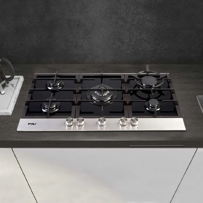 ENCIMERA A GAS NATURAL 90CM DELUXE CHEF + CAMPANA DECORATIVA 90CM CHEF FDV