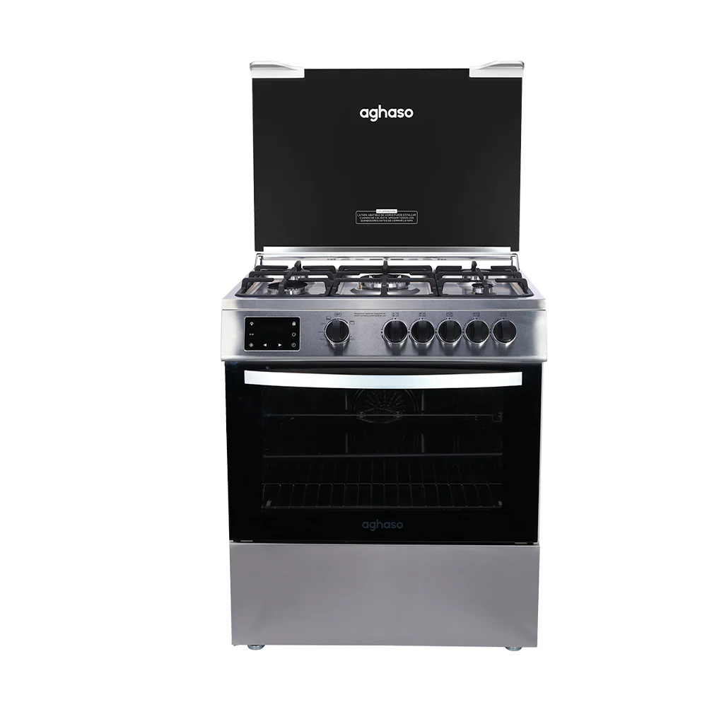 COCINA AGHASO DIGITAL PANTALLA DIGITAL 5 HORNILLAS + CAMPANA AGHASO CHIMENEA 90 CM + SET  TAPERS