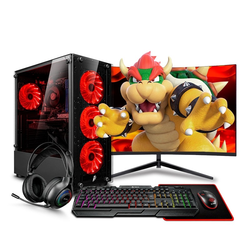 PC GAMER DRACO RED CORE i7 8TH 16GB 1TB SSD RTX3050 6GB MONITOR CURVO FULL HD 24" 100HZ