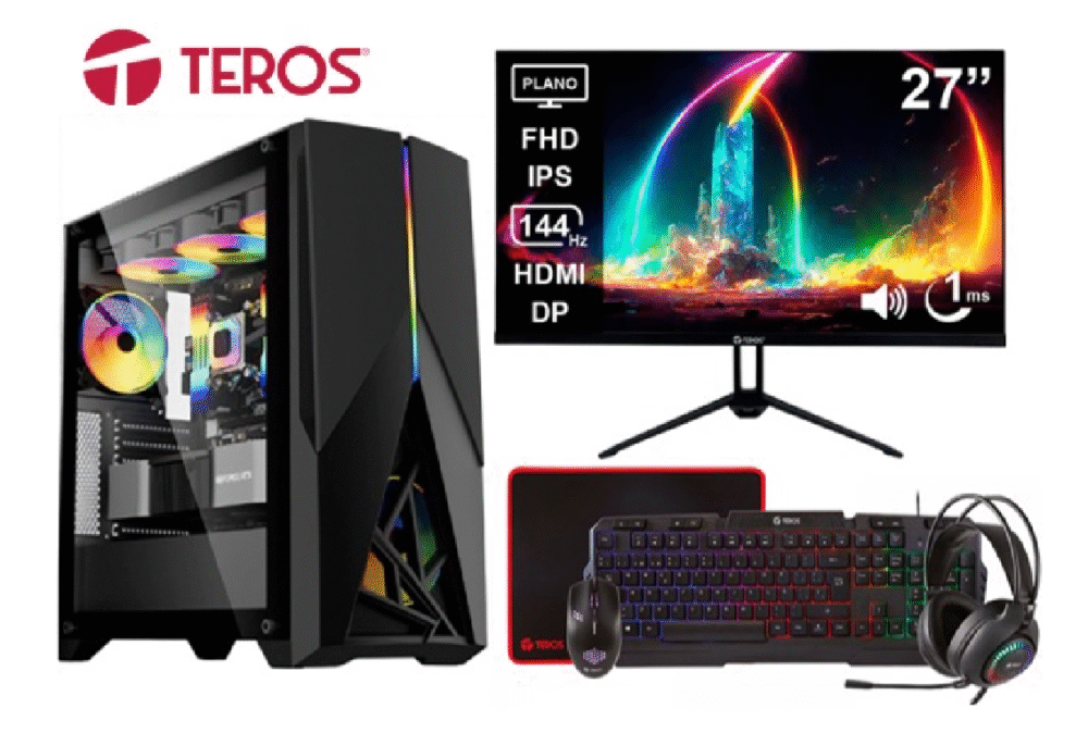 PC GAMER TEROS RGB CORE i7-12700 32GB 1TB SSD RTX 3050 6GB MONITOR PLANO FULL HD 27" 144HZ