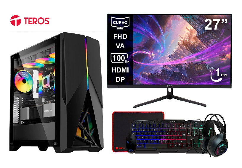 PC GAMER TEROS RGB CORE i7-8700 32GB 1TB SSD RTX3050 6GB MONITOR CURVO FULL HD 27" 100HZ