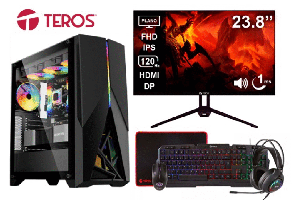 PC GAMER TEROS RGB RYZEN 5 5600GT 16GB 500GB SSD MONITOR PLANO FULL HD 23.8" 120HZ
