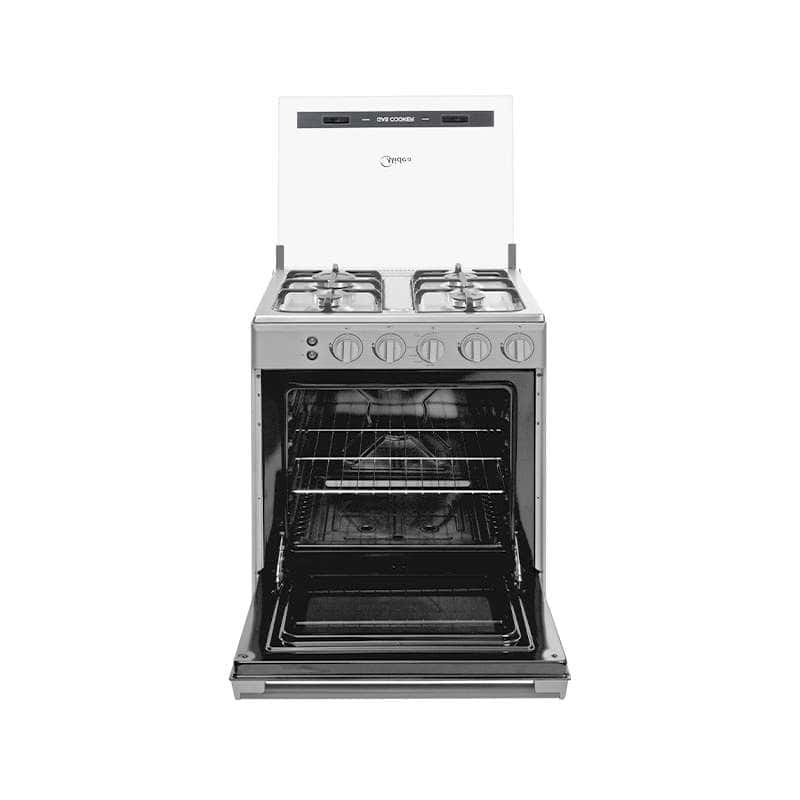 COCINA MIDEA 24" MGS24 4 HORNILLAS HIERRO + REFRIGERADORA INDURAMA RI-389DI  246 LTS INVERTER C/DISPENSADOR CROMA
