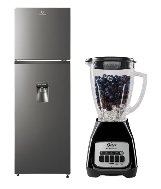 REFRIGERADORA INDURAMA 246 Lts c/dispenser Croma  m. Inverter RI-389DI c/ Dispensador  + LICUADORA OSTER KALIMAN  2 VEL. VASO VIDRIO 1.5 LT  C.NIQUEL,  BLSTKAG-NPB-053