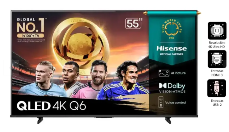 TELEVISOR HISENSE QLED 55" UHD SMART TV 55Q6QV VIDDA MODELO 2025