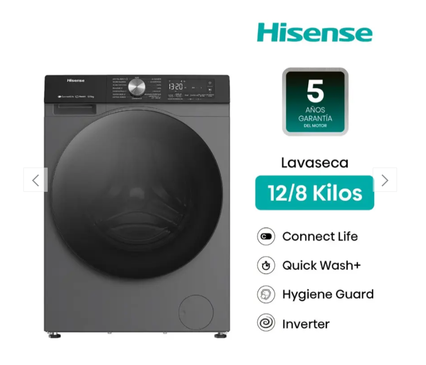 Lavaseca Hisense 12/8 Kg Carga Frontal, secado con Bomba de Calor, c/WIFl WWD3S1243BT