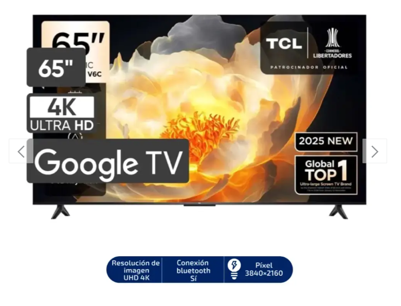 TELEVISOR TCL 65" UHD 4K Smart TV GOOGLE TV 65V6C MODELO 2025