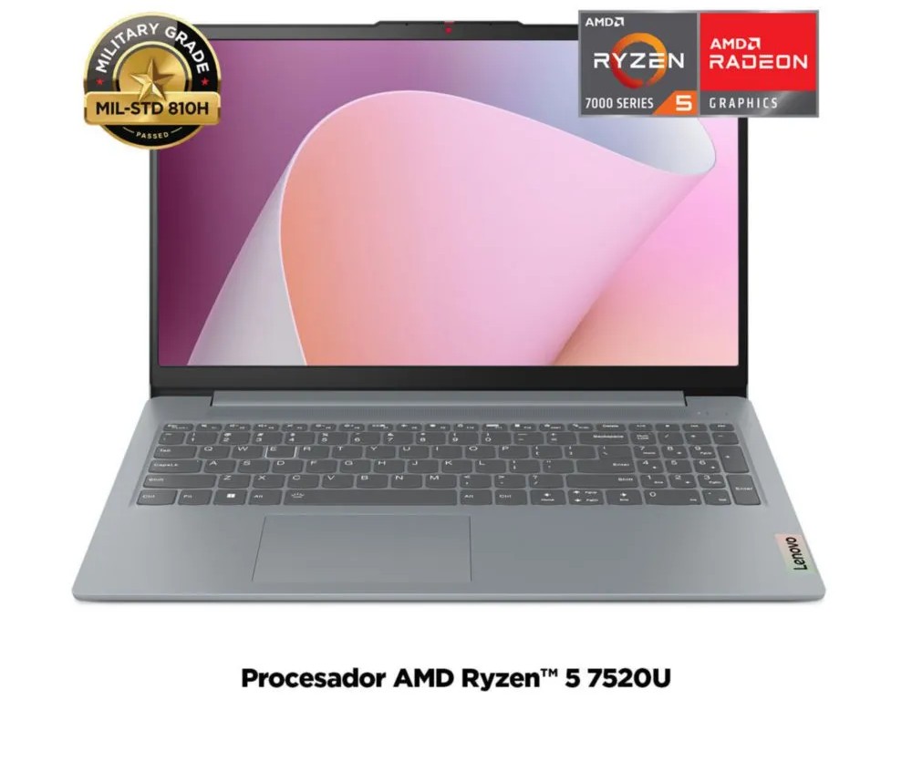 LAPTOP LENOVO IDEAPAD SLIM 3  RYZEN5 7520U, 8GB, 512GB SSD, 15.6" FHD, WINDOWS 11, COLOR: ARCTIC GREY  + Mochila Lenovo