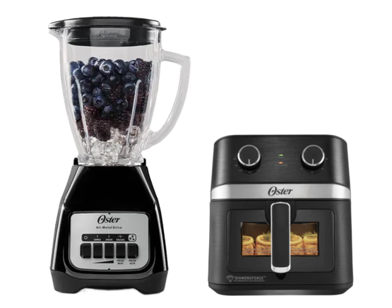 LICUADORA OSTER KALIMAN 2 VEL. VASO VIDRIO 1.5 LT C.NEGRO + FREIDORA DE AIRE OSTER 6 LTS CON LUZ Y VENTANA + FREIDORA DE AIRE OSTER 6 LTS CON LUZ Y VENTANA