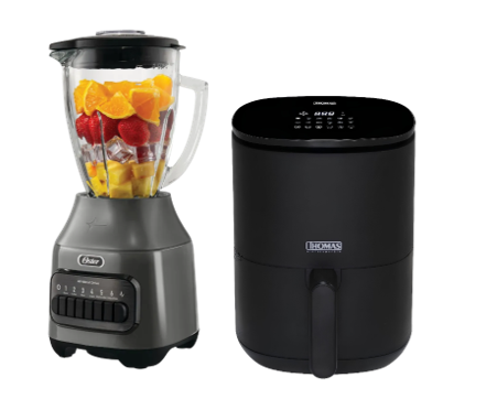LICUADORA OSTER 6 VELOCIDADES + PULSO VASO DE VIDRIO DE 1.5 LTS. COLOR NEGRO/ACERO + FREIDORA DE AIRE DIGITAL THOMAS 3LTS COLOR NEGRO