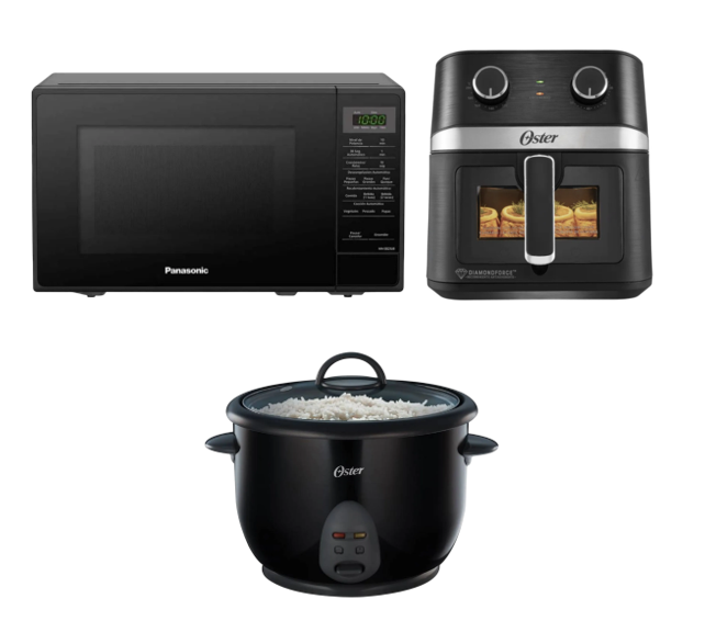 HORNO MICROONDAS PANASONIC SB25JB 20 Litros negro + FREIDORA DE AIRE OSTER 6 LTS CON LUZ Y VENTANA + OLLA ARROCERA OSTER 1.8 LTS. NEGRA