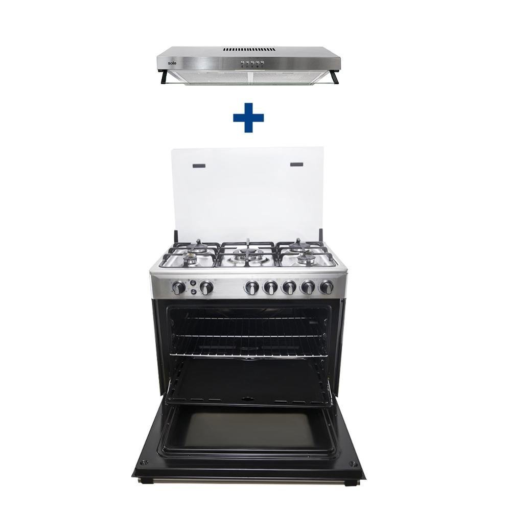 COCINA SOLE 30" - DUBAI DELUXE  + CAMPANA NUEVA ROMA 90 CM 2 MOTORES +CONEXIÓN+ HERVIDOR