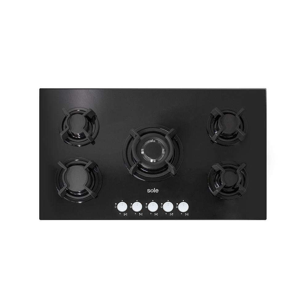 COCINA EMPOTRABLE SOLE 5Q VIDRIO SOLCO033GN  + CAMPANA SOLE DECORATIVA VENUS PLUS 90 +CONEXIÓN + HERVIDOR