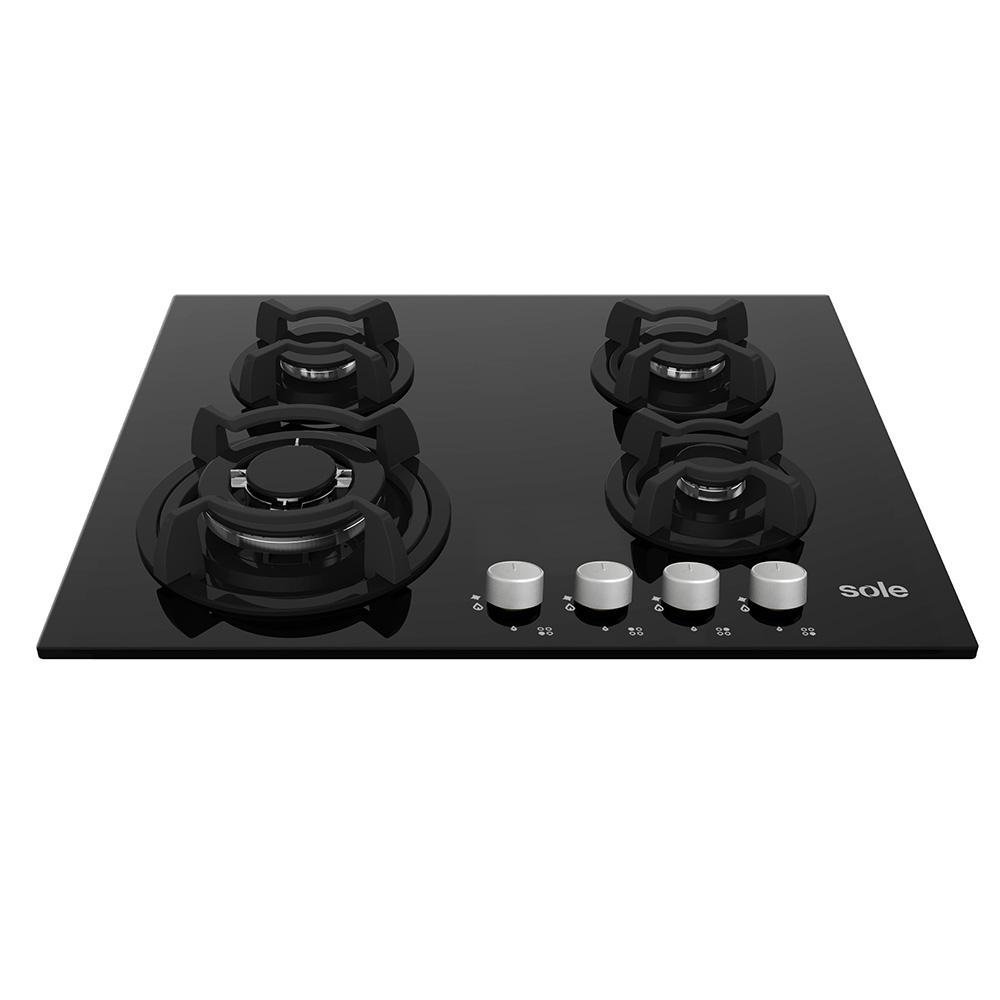 COCINA EMPOTRABLE SOLE 4Q VIDRIO SOLCO034GN  + CAMPANA SOLE DECORATIVA VENUS PLUS 90  +CONEXIÓN + HERVIDOR