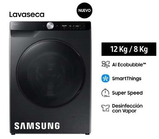 LAVASECA SAMSUNG 12KG/8KG WD12FG6B34BB/PE BESPOKE AI NEGRO