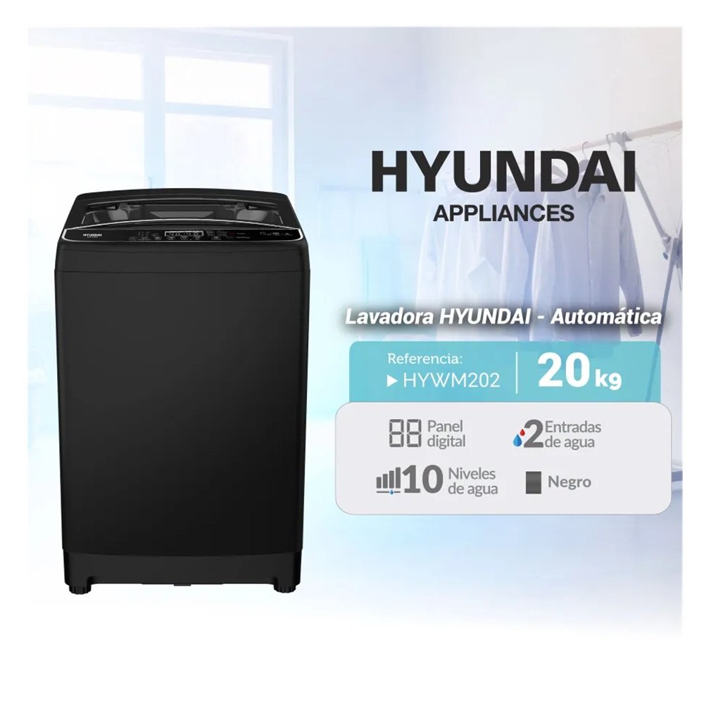 LAVADORA HYUNDAI 20 KG SUPERIOR HYWM202 NEGRO - Image 3
